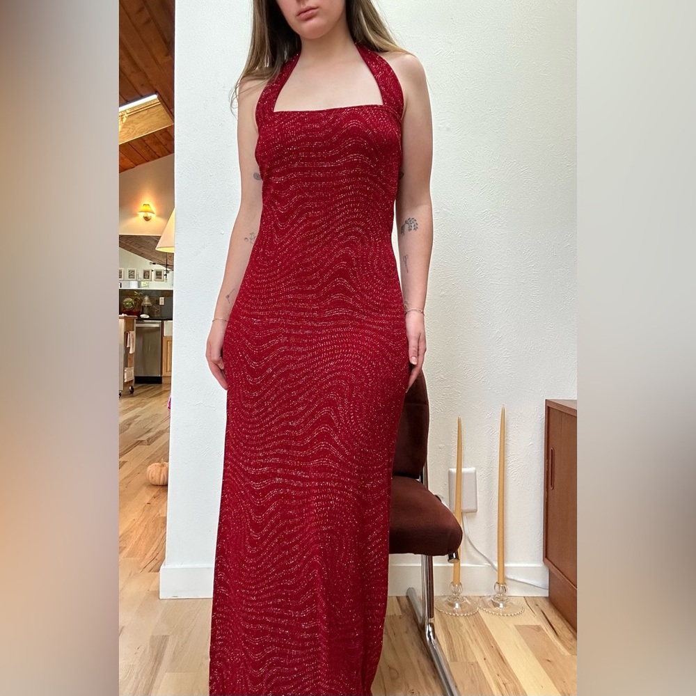 Vintage y2k long maxi red sparkly McClintock prom dress